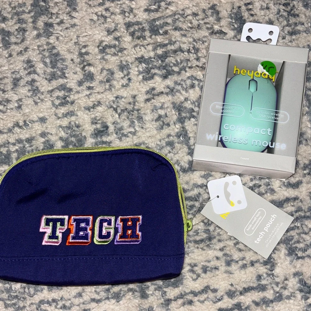 Heyday Compact Wireless Mouse - teal and purple travel bag NWT